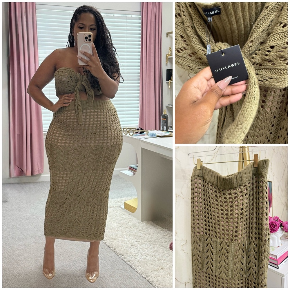 JLUXLABEL Green Crochet Skirt Set XXL NWT